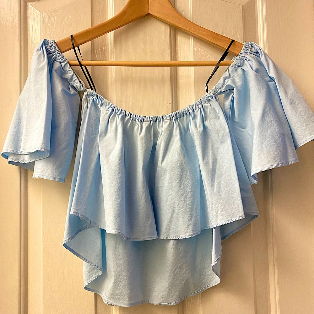ZARA Off The Shoulder Top Baby Blue